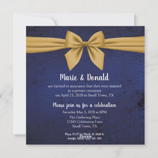 Faire-part de mariage bleu foncé avec or (Dos)