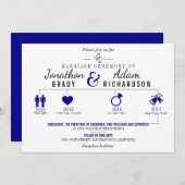 Faire-part de mariage bleu foncé de la chronologie (Devant / Derrière)