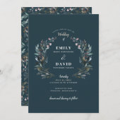 Faire-part de mariage bleu-foncé de la mer | de la (Devant / Derrière)