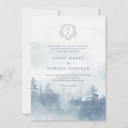 Faire-part de mariage Bleu Forêt (Devant)