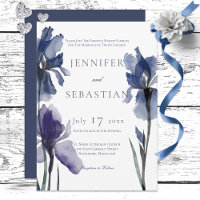 Faire-part de mariage bleu Iris Fleurs
