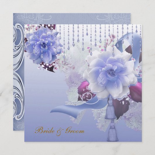 Faire-part de mariage Bleu le plus populaire et él (Devant / Derrière)