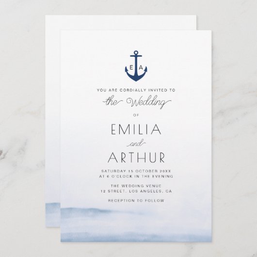 faire-part de mariage bleu marine (Devant / Derrière)