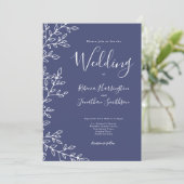 Faire-part de mariage bleu marine à feuilles minim (Debout devant)