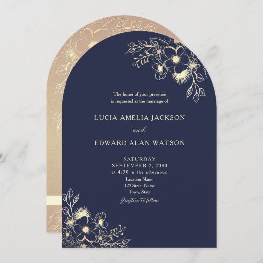 Faire-part de mariage bleu marine avec code QR (Devant / Derrière)