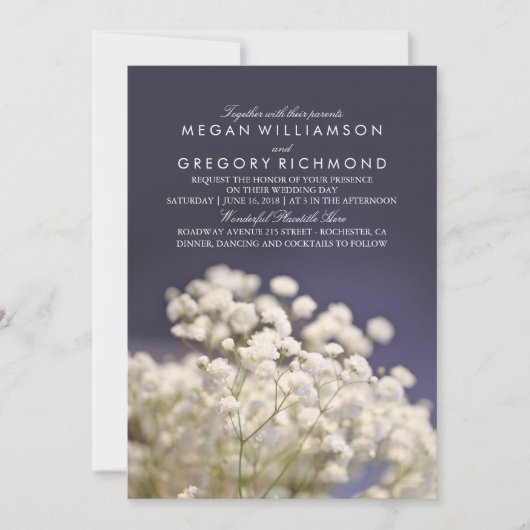 Faire-part de mariage bleu marine Baby's Breath (Devant)