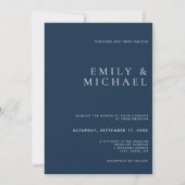 Faire-part de mariage bleu marine classique simple (Devant)