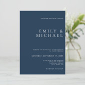 Faire-part de mariage bleu marine classique simple (Debout devant)