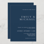 Faire-part de mariage bleu marine classique simple (Devant / Derrière)