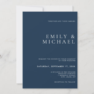 Faire-part de mariage bleu marine classique simple