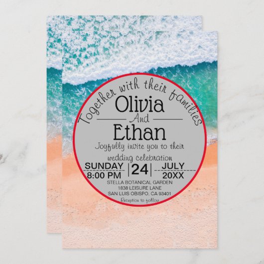 Faire-part de mariage bleu marine de plage (Devant / Derrière)