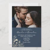 Faire-part de mariage bleu marine en dentor (Devant)