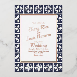 Faire-part de mariage bleu marine en Talavera mode