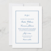 Faire-part de mariage bleu marine Monogramme d'anc (Devant)