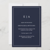 Faire-part de mariage bleu marine monogramme minim (Devant)