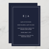 Faire-part de mariage bleu marine monogramme minim (Devant / Derrière)