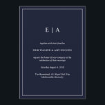 Faire-part de mariage bleu marine monogramme minim<br><div class="desc">Faire-part de mariage bleu marine monogramme minimal</div>