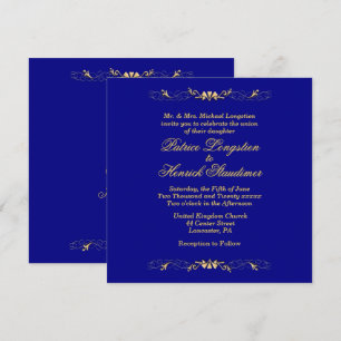 Faire-part de mariage bleu marine simple et or