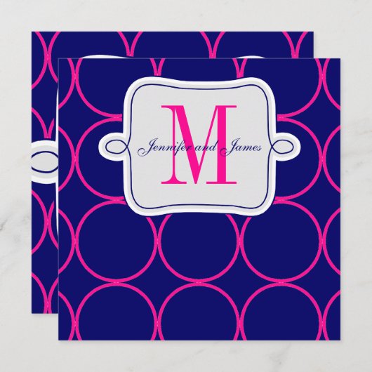 Faire-part de mariage bleu moderne Fuchsia Navy #2 (Devant / Derrière)