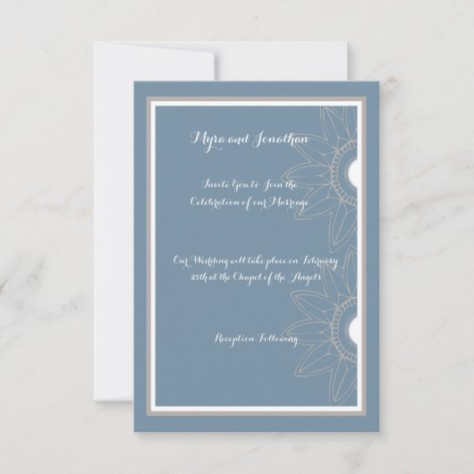 Faire-part de mariage, bleu moyen avec fleurs (Devant)