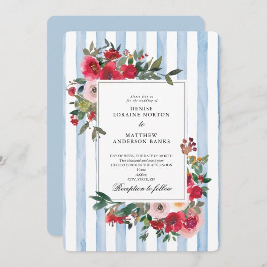 Faire-part de mariage bleu Omphalodes (Devant / Derrière)