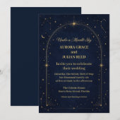 Faire-part de mariage bleu or de la marine céleste (Devant / Derrière)