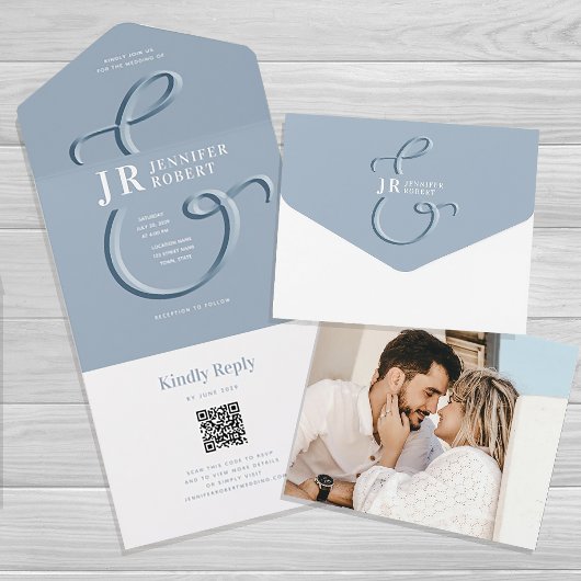 Faire-part de mariage bleu outremer avec monogramm
