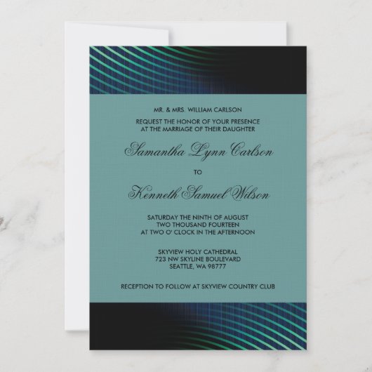 Faire-part de mariage bleu paon (Devant)
