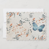 Faire-part de mariage Bleu Papillon & Frottes Feui (Dos)