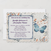 Faire-part de mariage Bleu Papillon & Frottes Feui (Devant)