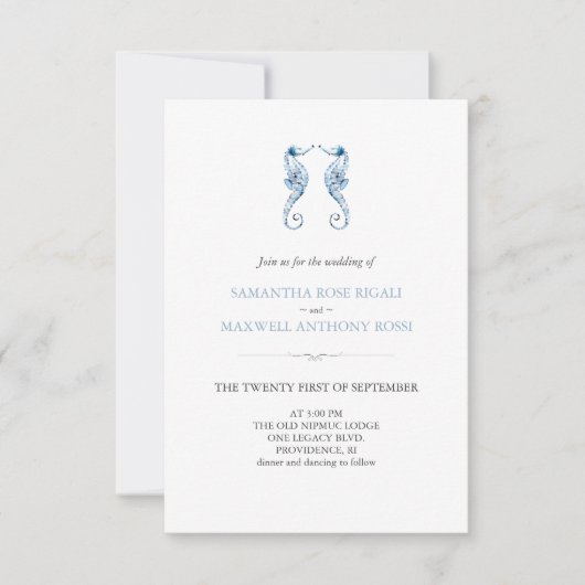 Faire-part de mariage bleu plage avec code QR (Devant)