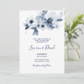 Faire-part de mariage bleu poussiéreux (Debout devant)