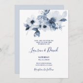 Faire-part de mariage bleu poussiéreux (Devant / Derrière)