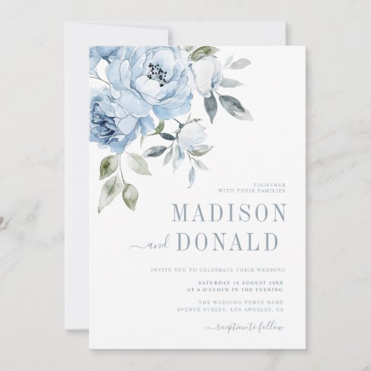 faire-part de mariage bleu poussiéreux (Devant)