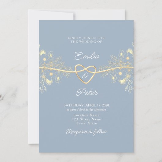 Faire-part de mariage bleu poussiéreux (Devant)
