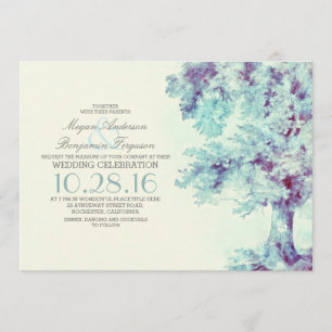 Faire-part de mariage bleu poussiéreux d'arbre