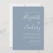 Faire-part de mariage bleu poussiéreux écriture mo (Devant)