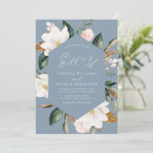 faire-part de mariage bleu poussiéreux magnolia (Debout devant)