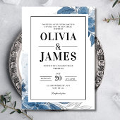 Faire-part de mariage bleu poussiéreux, mariage fl