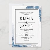 Faire-part de mariage bleu poussiéreux, mariage fl (Devant)