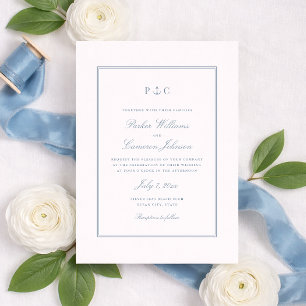 Faire-part de mariage Bleu poussiéreux Monogramme