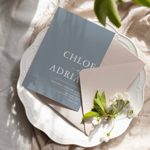 Faire-part de mariage bleu poussiéreux simple