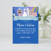 Faire-part de mariage bleu princesse et prince (Debout devant)