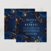 Faire-part de mariage bleu roi et or (Devant / Derrière)