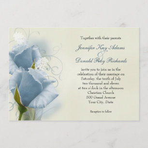Faire-part de mariage bleu romantique de roses