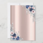 Faire-Part de Mariage Bleu Roses Paillettes Rose G (Dos)