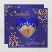 Faire-part de mariage BLEU ROYAL au coeur magnifiq (Devant / Derrière)