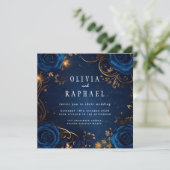 Faire-part de mariage bleu royal et or (Debout devant)