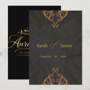 Faire-part de mariage bleu royal et or de luxe 
