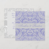 Faire-part de mariage bleu ruban Damas Scroll (Devant / Derrière)